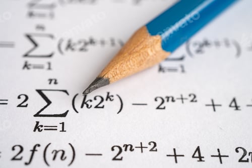 Preview: Pencil on mathematic formula exercise test paper in education school.
