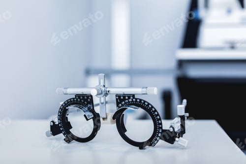Preview: Eye test glasses at doctor's office.