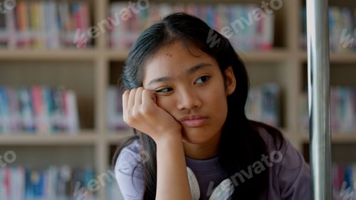 Preview: An Asian woman sits on a railing, her face showing stress, boredom, and disappointment.