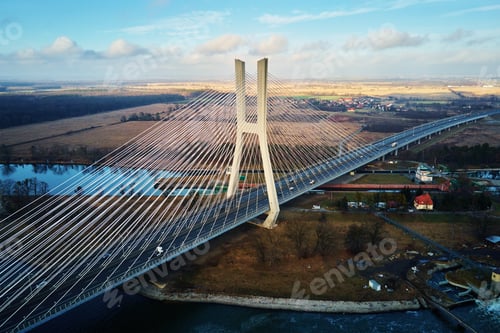 Preview: Large bridge over river with cars traffic