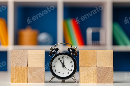 Preview: Blank wooden cubes with copy space for your design on office working table