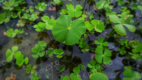 Preview: Closeup shot of a shamrock plant growing in the water