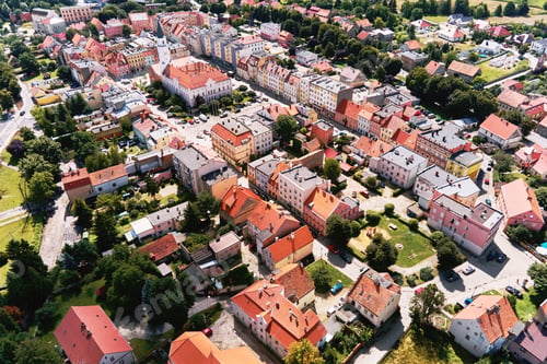 Preview: Aerial view of small european town with residential buildings and streets