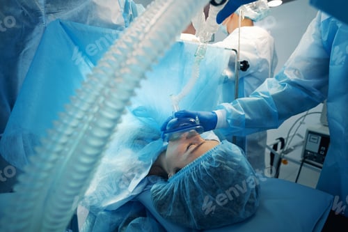 Preview: Doctor covering patient mouth and nose with oxygen supply mask