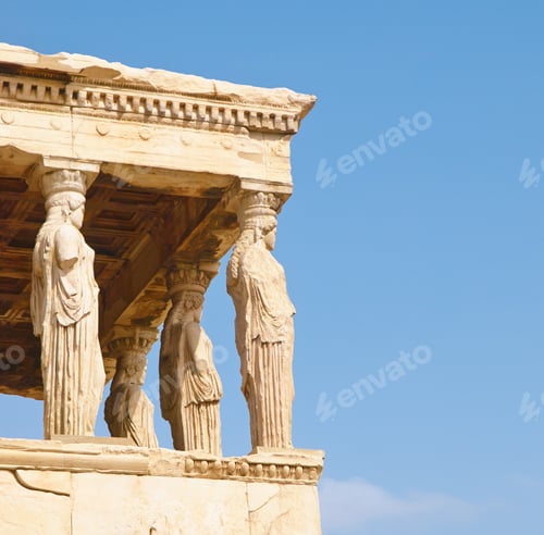 Preview: OLYMPUS DIGITAL CAMERA. A series of pillars carved into the shapes of a women in Acropolis, Greece.