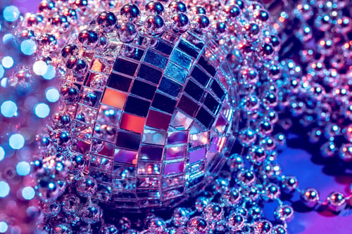 Preview: Party lights disco ball close up. Disco concept