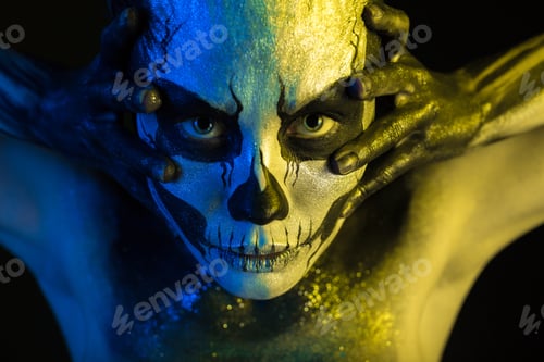Preview: Beautiful creepy girl with skeleton makeup
