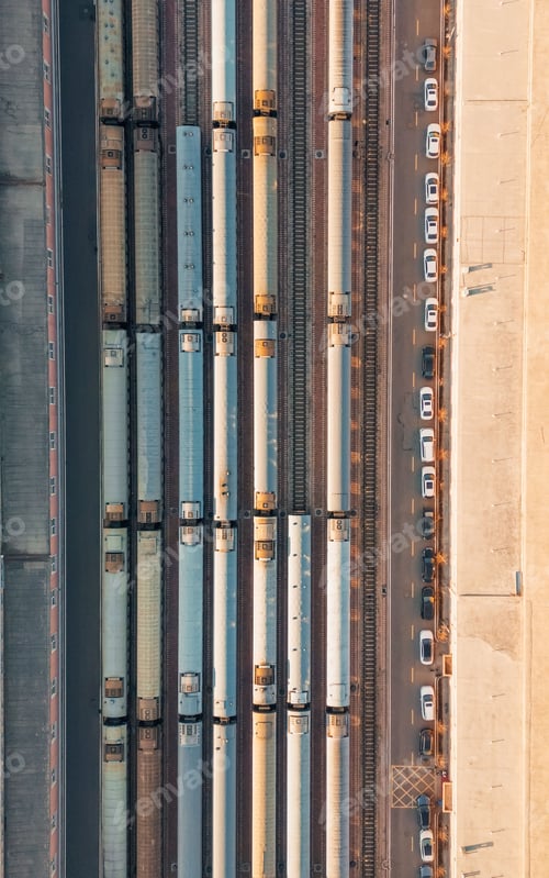 Preview: Birds eye view of trains in the railway on a sunny day