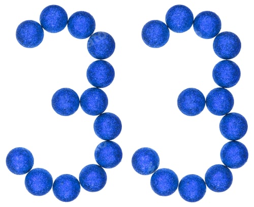 Preview: Numeral 33, thirty three, from decorative balls, isolated on white background