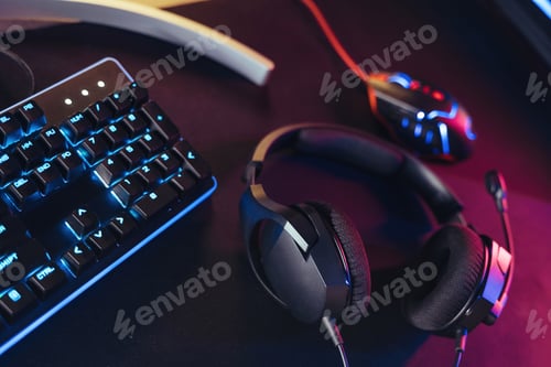Preview: Professional gaming and streaming setup in neon color