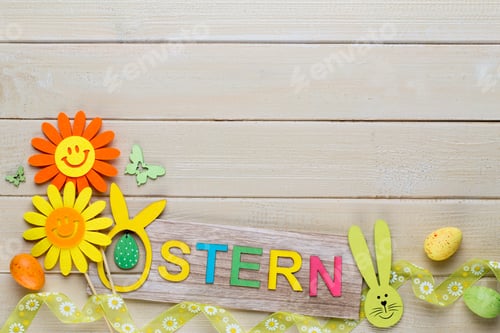 Preview: A colorful spring greetings card with tulips for Easter, Mother's Day.