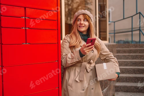Preview: Woman picks up mail from automated self-service post terminal machine