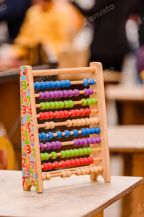 Preview: Montessori toy abacus in a school to learn how to count.