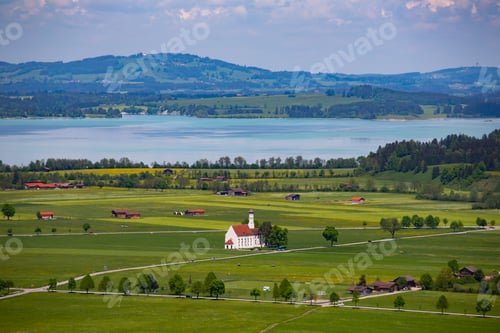 Preview: Majestic baroque Saint Coloman church in pastoral surrounds, Fussen, Germany