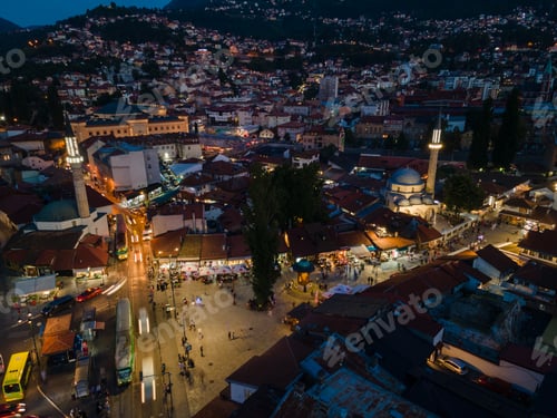 Preview: View of the historic center of Sarajevo, at night