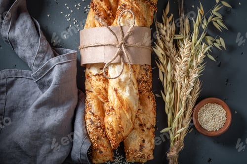 Preview: Hot and fresh bread sticks for healthy breakfast.