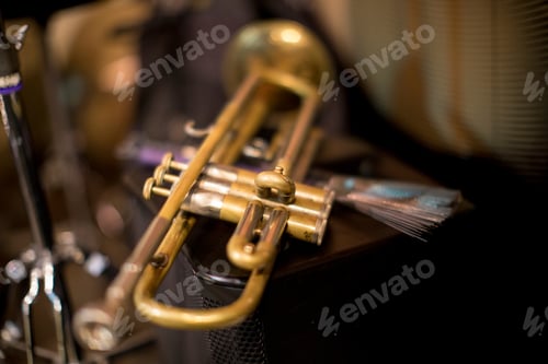 Brass Trumpet on Speaker with Soft Light