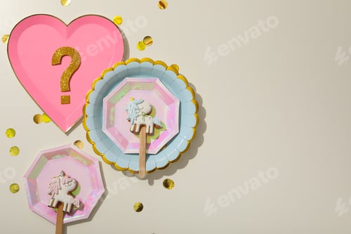 Preview: Plates and gingerbread on white background, space for text
