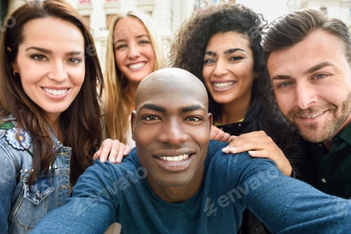 Preview: Multiracial group of young people taking selfie