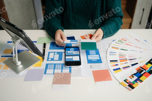 Preview: UX graphic designer planning application process development prototype wireframe for