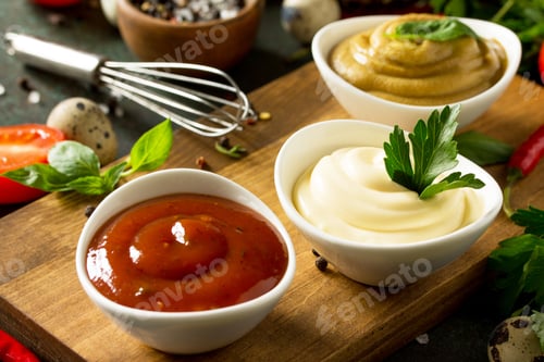 Preview: Homemade mayonnaise sauce on the background of stone or concrete.