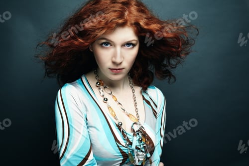 Preview: Portrait of the young beautiful woman with curly hair