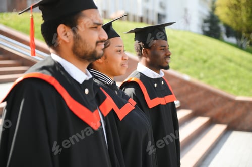 Preview: Diverse international students with diplomas attending graduation ceremony