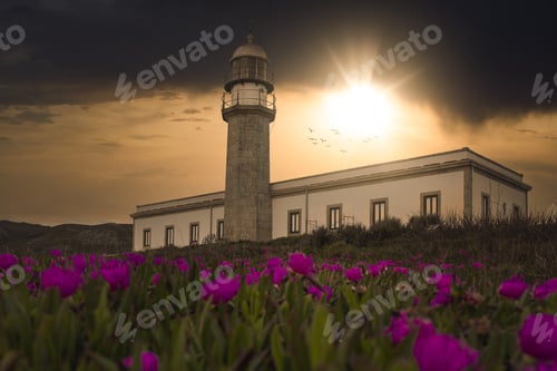 Preview: Shot of Larino lighthouse, Carnota, Galicia, Spain