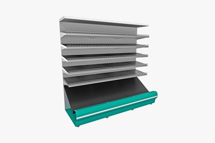 Preview: Mobile supermarket shelving unit with gridded shelves