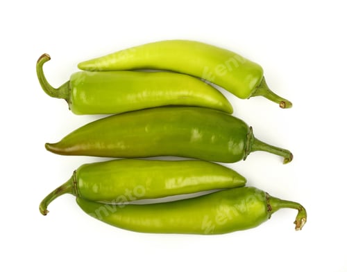 Preview: Green fresh jalapeno peppers close up on white