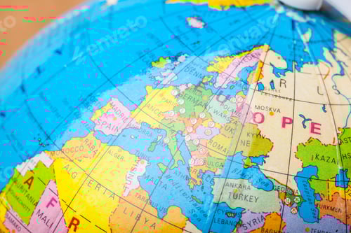 Preview: Travel destination points on a map indicated with colorful thumbtacks