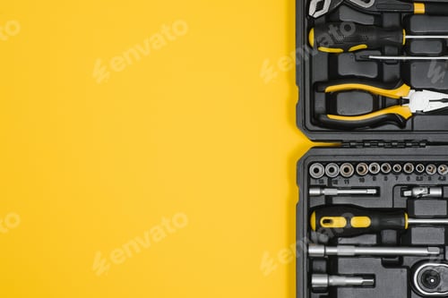Preview: Box with set of tools for car repair, closeup