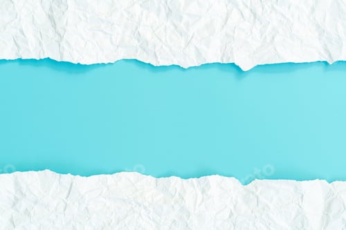 Preview: Top view blue sky torn paper on white and grey background. Bank copy space