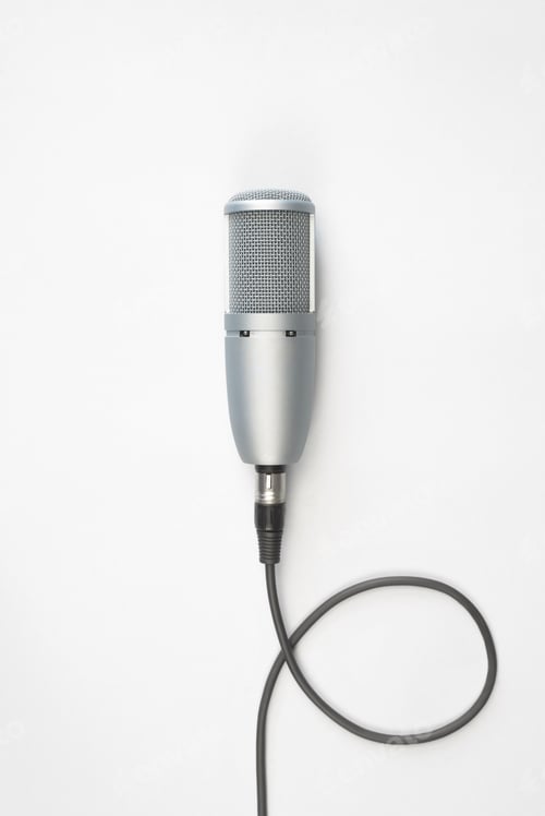 Preview: Professional studio microphone on a light background, top view. Broadcasting, sound recording