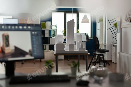 Preview: Empty architectural room for design and modern computer