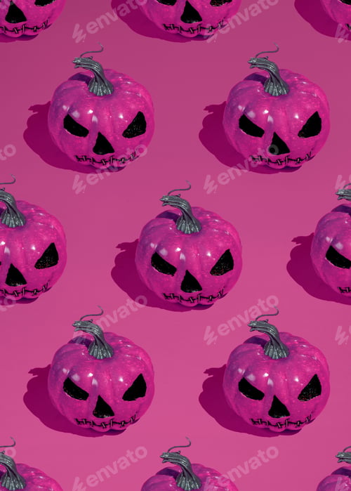 Preview: Halloween pattern of purple pumpkins on a purple background.
