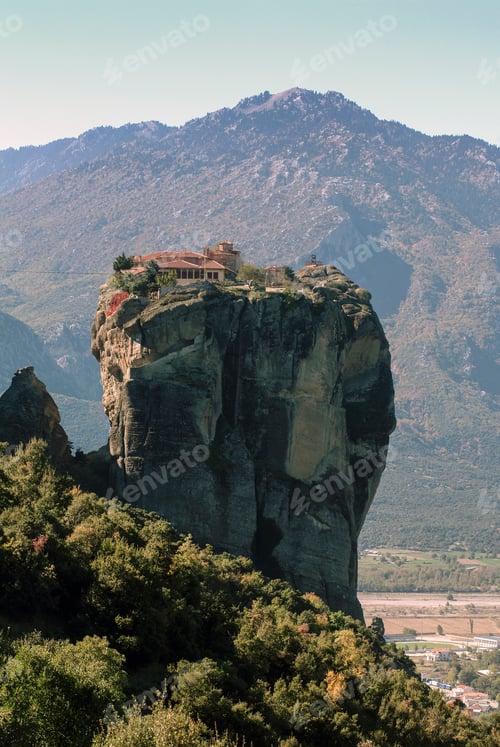 Preview: View of monastery on rock formation, Meteora, Thassaly, Greece