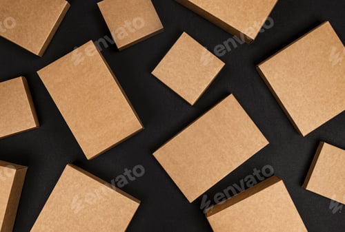 Preview: Brown cardboard boxes on black background, top view