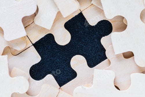 Preview: wooden jigsaw puzzle pieces on black background