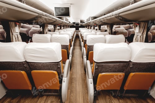 Vista previa: Brown seats of a modern airplane interior