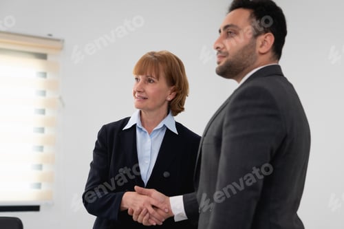 Preview: A diverse team of professionals engaging in a teamwork handshake.