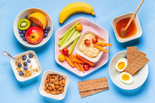 Preview: Healthy snack on a pastel background.
