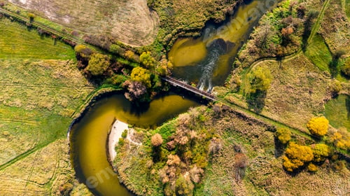 Preview: Old Bridge Over Nida River Bend in Swietokrzyskie,Poland. Aerial