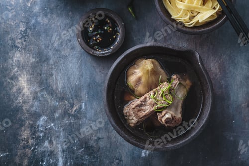 Preview: Pork ribs soup with herbs or bak kut teh, singaporean and malaysian cuisine, copy space