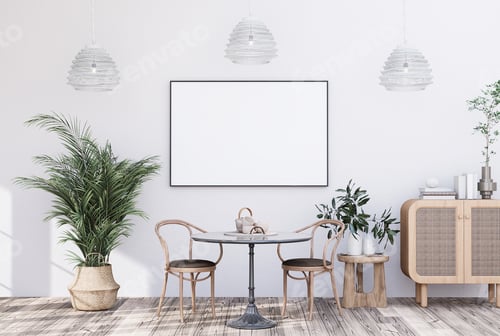 Preview: Interior Design Display with Table and Wicker Basket