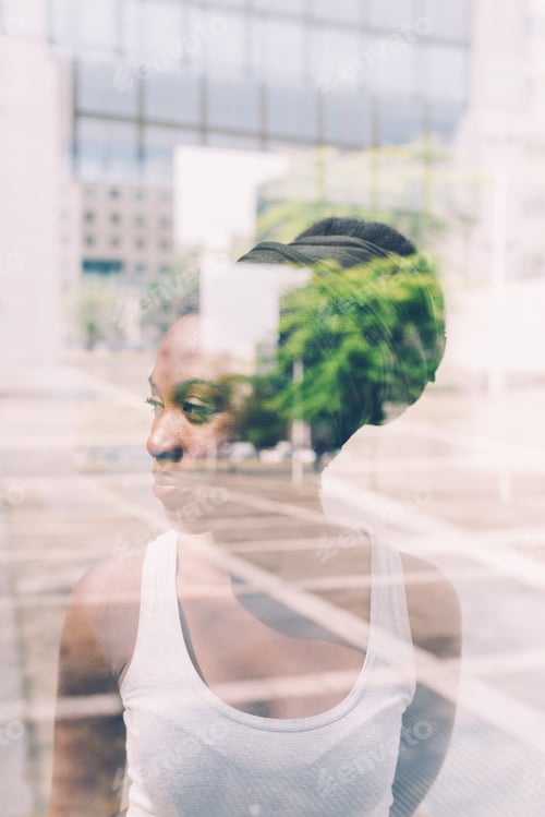 Preview: Double exposure young black woman