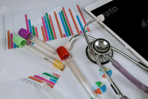 Preview: Stethoscope on healthcare stats a medicine labarotory used digital pro tablet