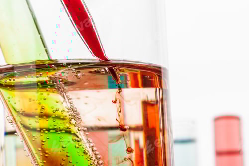 Preview: Test tubes with colorful chemicals close up in laboratory