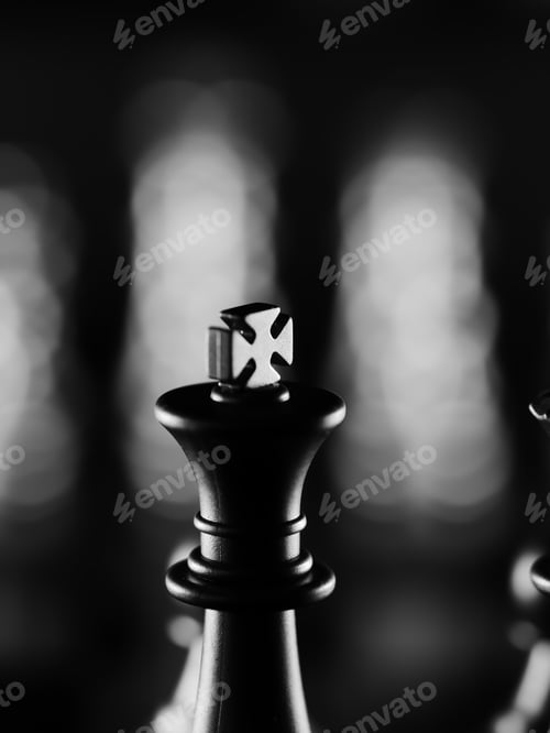 Preview: Vertical shot of a king chess piece on blurred background
