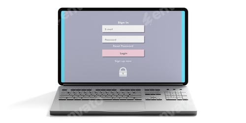 Preview: Login on a computer laptop screen isolated on white background, front view. 3d illustration